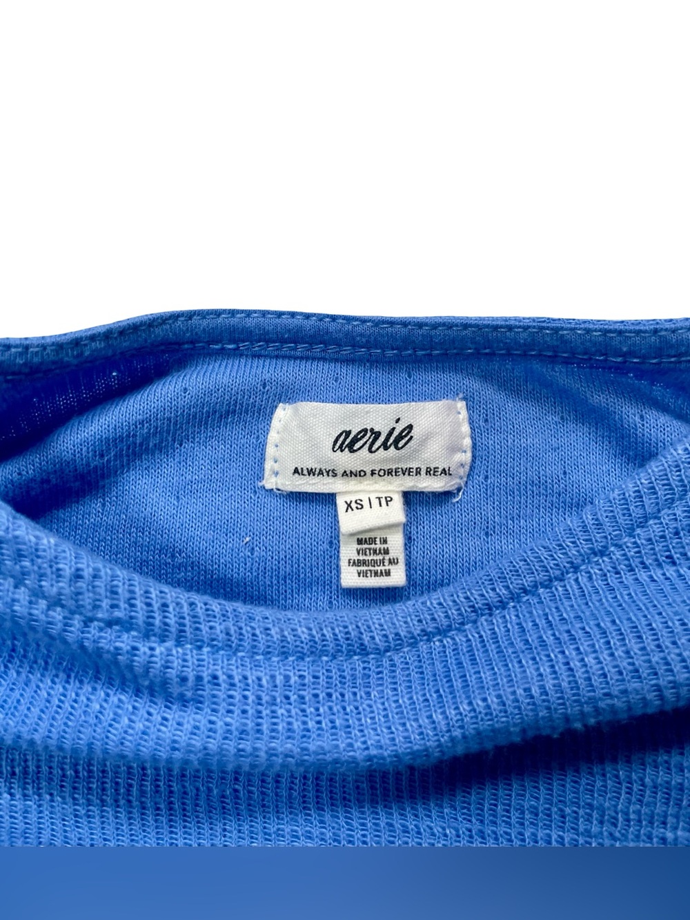 Aerie Endless Summer Cropped Eyelet Blue Tie Cuff Sweatshirt Size XS - Picture 3 of 5